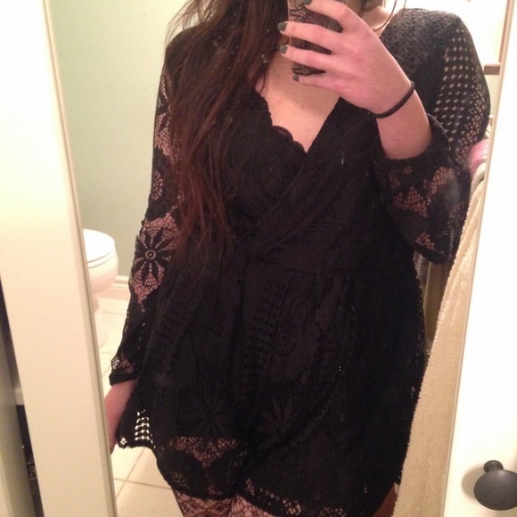 Sheer Sexy Black Lace Romper Playsuit Open Back - Picture 6 of 7